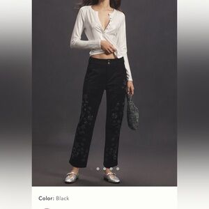 NWT new 31 fits 32 Anthropologie pilcro wanderer black velvet beaded pants stars